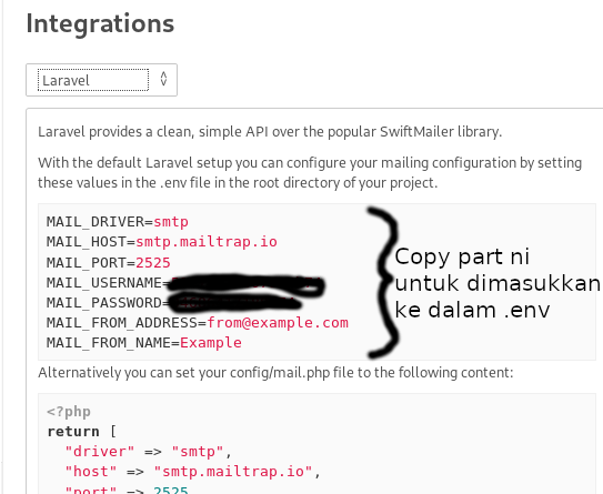 mailtrap integration configuration